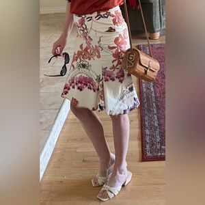 ROBERTO CAVALLI Vintage Orchid Jeweled Sea Life Gored Sexy Denim Skirt U…